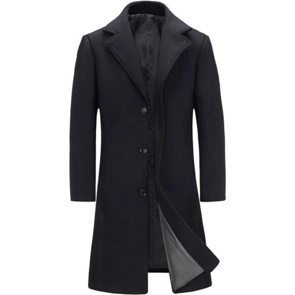 Other - Men's Wool Blend Long Trench Coat Black